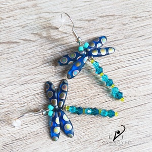 Szitakötő pettyekkel fülbevaló - ékszer - fülbevaló - lógó fülbevaló - Meska.hu