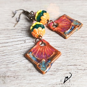 Keleti rombuszok porcelán fülbevaló  - ékszer - fülbevaló - lógó fülbevaló - Meska.hu