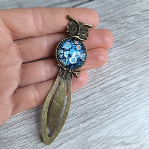 Bagoly kék virágokkal könyvjelző - Meska.hu