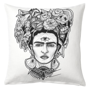 Frida Kahlos díszpárna, egyedi illusztrációval nyomtatott párna, huzat+belső párna, Otthon & Lakás, Párna & Párnahuzat, Lakástextil, Varrás, Festészet, MESKA