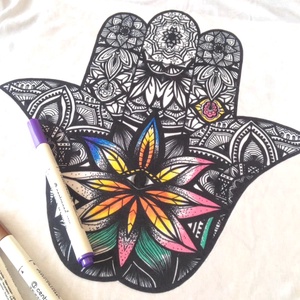 Fatima keze színezhető párna, Hamsa mandala mintás díszpárna, kifestős dekorpárna, huzat + belső párna  - otthon & életmód - lakástextil - párna & párnahuzat - Meska.hu