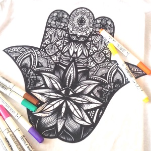Fatima keze színezhető párna, Hamsa mandala mintás díszpárna, kifestős dekorpárna, huzat + belső párna  - otthon & életmód - lakástextil - párna & párnahuzat - Meska.hu