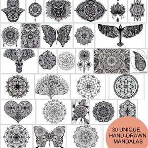 30 oldal - Nyomtatható színezőkönyv - Digitális PDF/Jpeg nyomtatható kifestőkönyv 30 db mintával - A MANDALÁK KÖNYVE -  - Meska.hu