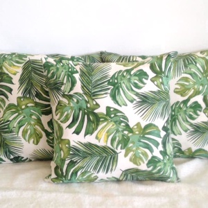 Monstera Pálmás dzsungel mintás trópusi díszpárna, levél mintás növényes párna, dzsungeles huzat + belső párna - otthon & életmód - lakástextil - párna & párnahuzat - Meska.hu