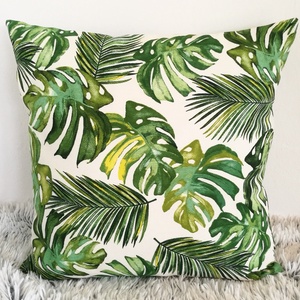 Monstera Pálmás dzsungel mintás trópusi díszpárna, levél mintás növényes párna, dzsungeles huzat + belső párna - otthon & életmód - lakástextil - párna & párnahuzat - Meska.hu