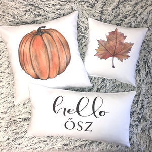 Őszi díszpárna szett (3 db-os), Halloween tök, Őszi Falevél, Hello Ősz grafikás dekor párna, belső párna + párnahuzat - otthon & életmód - dekoráció - halloween - halloweeni dekoráció - Meska.hu