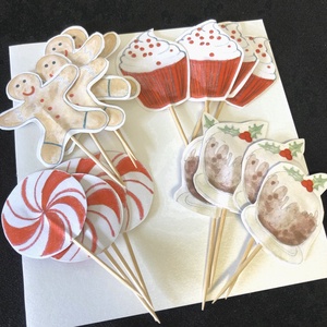 Karácsonyi muffindíszek (16 db), sütidísz, tortadísz, egyedi grafikás cupcake dísz szett - Meska.hu