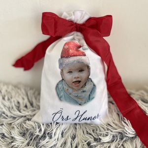 Névre szóló fényképes egyedi plüss-bársony Mikulás zsák, Karácsonyi Téli dekoráció, Mikulás, Télapó ajándék - Meska.hu