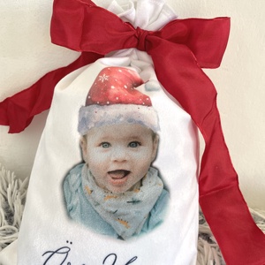 Névre szóló fényképes egyedi plüss-bársony Mikulás zsák, Karácsonyi Téli dekoráció, Mikulás, Télapó ajándék - karácsony - mikulás - mikulás zsák - Meska.hu