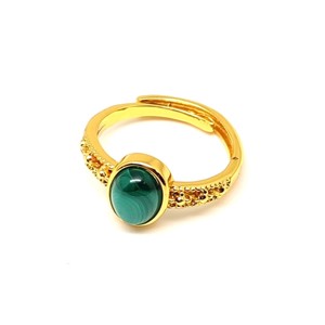 Malachit gyűrű ovál 10x8 mm, aranyszínű, állítható Kongói Zöld - Meska.hu
