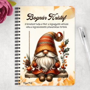 Személyre szabható - Hintázó őszi manó mintás A6-os füzet - otthon & életmód - papír, írószer - jegyzetfüzet & napló - Meska.hu