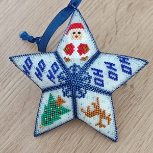 Ho ho ho csillag alakú karácsonyfadísz, Karácsony, Karácsonyi lakásdekoráció, Karácsonyfadíszek, Gyöngyfűzés, gyöngyhímzés, MESKA