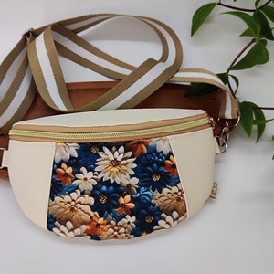 Mia crossbody,  ekrü textilbőr kék virágok övtáska, Táska & Tok, Övtáska, Varrás, MESKA