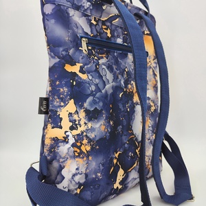 Ivett hátizsák és kézitáska, kék-arany márványminta - táska & tok - hátizsák - hátizsák - Meska.hu