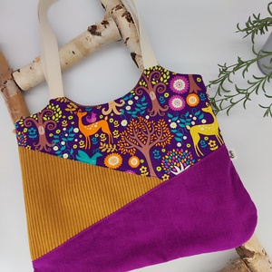Dóra vászontáska lila mustár kord szarvasok / textilszatyor, Táska & Tok, Bevásárlás & Shopper táska, Shopper, textiltáska, szatyor, Varrás, MESKA