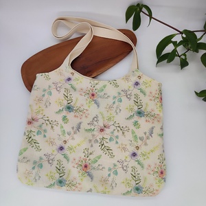 Dóra vászontáska mezei virágmintás / textilszatyor, Táska & Tok, Bevásárlás & Shopper táska, Shopper, textiltáska, szatyor, Varrás, MESKA