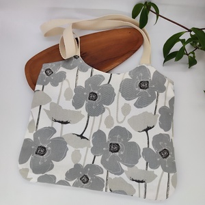 Dóra vászontáska szürke virágmintás / textilszatyor, Táska & Tok, Bevásárlás & Shopper táska, Shopper, textiltáska, szatyor, Varrás, MESKA