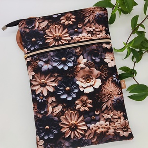 Cipzáros tároló - Laptoptartó, barna, szürke virágos, Táska & Tok, Kézitáska & válltáska, Belső rendező, Varrás, MESKA