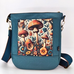 Léna oldaltáska -  petrol textilbőr gombákkal Médium méret, Táska & Tok, Kézitáska & válltáska, Vállon átvethető táska, Varrás, MESKA