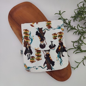 Uzsis, tízórai szütyő, tároló  - Harry Potter minta, fehér alapon Harry, Hermione és könyvek, Táska & Tok, Uzsonna- & Ebéd tartó, Szendvics csomagoló, Varrás, MESKA