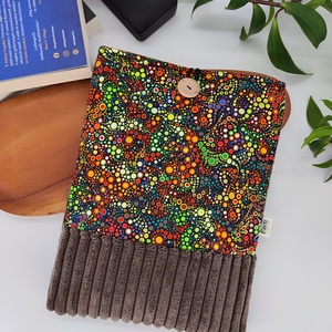 Könyvtok  zöld-narancs minta, barna kord, Könyv & Zene, Könyvtok, Varrás, MESKA