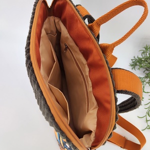 Luca - Útravaló hátizsák Barna-kék minta kord bútorvászon - táska & tok - hátizsák - hátizsák - Meska.hu