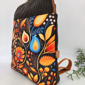 Luca - Útravaló hátizsák Barna-kék minta kord bútorvászon - táska & tok - hátizsák - hátizsák - Meska.hu