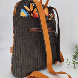 Luca - Útravaló hátizsák Barna-kék minta kord bútorvászon - táska & tok - hátizsák - hátizsák - Meska.hu