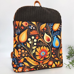 Luca - Útravaló hátizsák Barna-kék minta kord bútorvászon, Táska & Tok, Hátizsák, Hátizsák, Varrás, MESKA