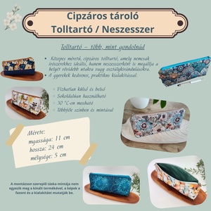 Tolltartó / neszeszer türkiz zöld virág minta - otthon & életmód - papír, írószer - tolltartó & ceruzatekercs - Meska.hu