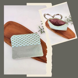 Mini cipzáros tároló - Rózsák, levelek és menta kord minta - táska & tok - neszesszer - Meska.hu