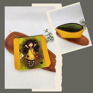 Mini cipzáros tároló -Mustár kislány, színes mozaik, népi virágospiros cipzár - táska & tok - neszesszer - Meska.hu