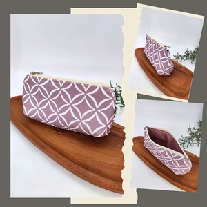 Cipzáros tároló, neszesszer-Föld színei minta, Hátikós minta, Mályva alapon geometriai minta - táska & tok - neszesszer - Meska.hu