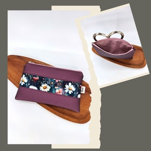 Mini cipzáros tároló Lila/ padlizsán szín- Középen virágos minta, Virágos minta szélesebb, Virágos minta kisebb - táska & tok - neszesszer - Meska.hu