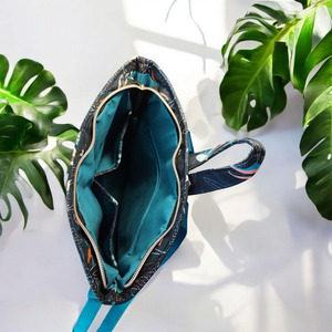 Irina hátizsák - Madaras/ Kolibri minta türkiz textilbőrrel - táska & tok - hátizsák - kishátizsák - Meska.hu