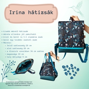 Irina hátizsák - Madaras/ Kolibri minta türkiz textilbőrrel - táska & tok - hátizsák - kishátizsák - Meska.hu