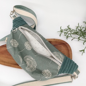 Klasszik övtásak - Övtáska, crossby, testtáska zsálya pitypangok, kord bútorvászon - táska & tok - övtáska - Meska.hu