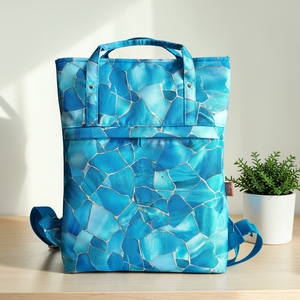 Ivett hátizsák és kézitáska, kék-türkiz márványminta - Meska.hu