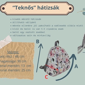 Teknős kisebb méretű hátizsák - jól pakolható hátizsák barna-kék virágos hátizsák, földszínek - táska & tok - hátizsák - kishátizsák - Meska.hu