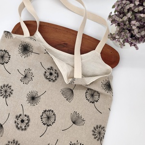 Dóra vászontáska bóbitás pitypangos virágok / textilszatyor - táska & tok - bevásárlás & shopper táska - shopper, textiltáska, szatyor - Meska.hu