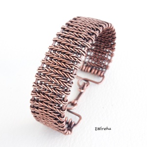 Antikolt vörösréz karkötő, egyedi, kézműves, drótékszer, réz ékszer, fonott, merev, karperec - Meska.hu
