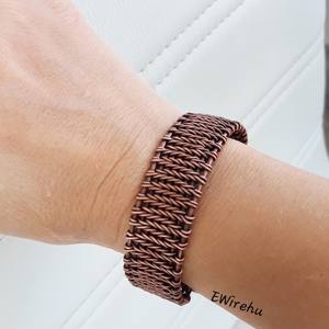 Antikolt vörösréz karkötő, egyedi, kézműves, drótékszer, réz ékszer, fonott, merev, karperec - ékszer - karkötő - karperec - Meska.hu