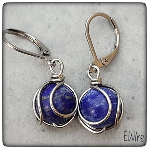 Lápisz lazuli fülbevaló, Orvosi fém fülbevaló - ékszer - fülbevaló - lógós kerek fülbevaló - Meska.hu