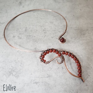 Karneol nyitott nyaklánc, vörösréz nyakk, réz nyaklánc - ékszer - nyaklánc - statement nyaklánc - Meska.hu