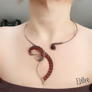 Karneol nyitott nyaklánc, vörösréz nyakk, réz nyaklánc - ékszer - nyaklánc - statement nyaklánc - Meska.hu