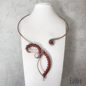 Karneol nyitott nyaklánc, vörösréz nyakk, réz nyaklánc - ékszer - nyaklánc - statement nyaklánc - Meska.hu