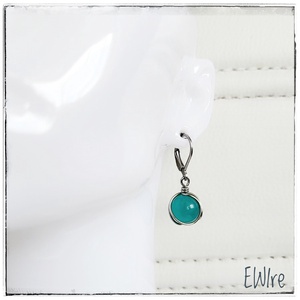 Kék amazonit fülbevaló, Orvosi fém fülbevaló - ékszer - fülbevaló - lógós kerek fülbevaló - Meska.hu