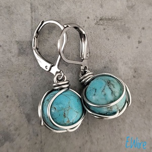 Türkinit fülbevaló, Orvosi fém fülbevaló, drót fülbevaló, ásványgolyós fülbevaló, Ékszer, Fülbevaló, Lógós kerek fülbevaló, Ékszerkészítés, MESKA