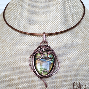 Labradorit medál, vörösréz egyedi medál, Ékszer, Nyaklánc, Medál, Ékszerkészítés, Fémmegmunkálás, MESKA