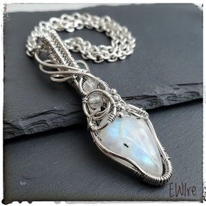 Szivárvány holdkő medál orvosi fém, Ékszer, Nyaklánc, Medál, Ékszerkészítés, Fémmegmunkálás, MESKA